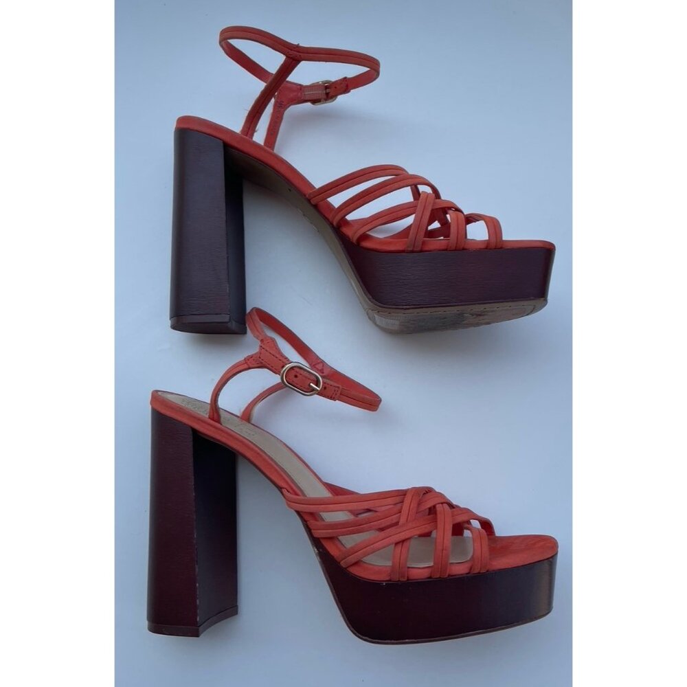 Vince Camuto Women’s Size 7 Multi Ties Strap Woven Platform heels ORANGE